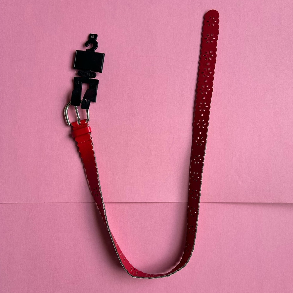 Crimson Faux Leather Floral Cut Out Children’s Belt